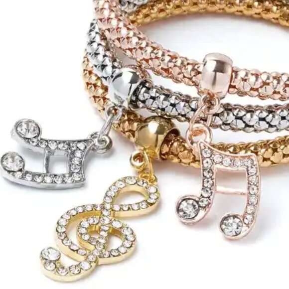 Gold 3 Piece Musical Note Charm Bracelet - Picture 2 of 2